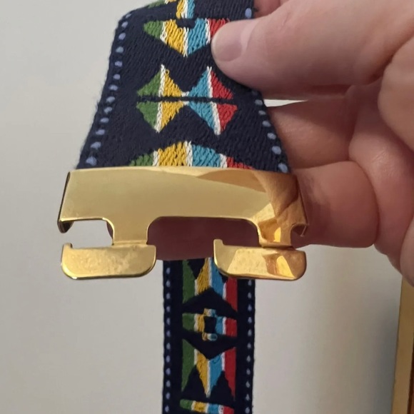 Belt Southwestern Womens Made in France Blue Red Yellow Geometric Brass Buckle main image 5